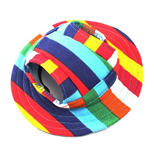 WINOMO Round Brim Pet Cap Visor Hat Pet Dog Mesh Porous Sun Cap with Ear Holes for Small Dogs - Size S (Colorful Stripe)