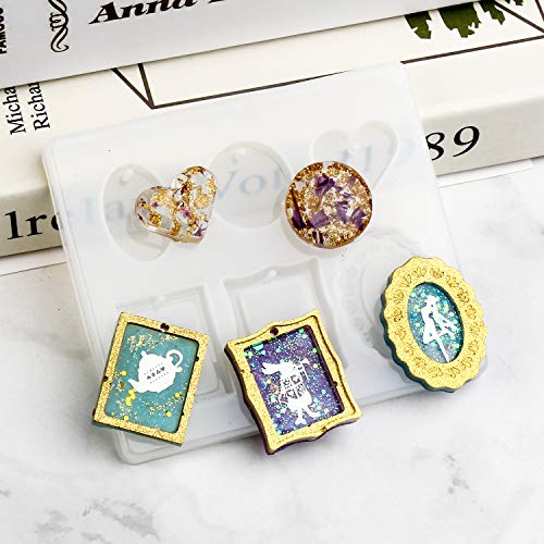 Jewelry Resin Molds, LET'S RESIN 9PCS Epoxy Resin Silicone Molds for Pendants, Keychain, Necklace, Earring, Resin Crafts Jewelry DIY