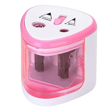 Buyone Electric Pencil Sharpener Double Hole Portable Pencil Sharpener Battery Operated Double Hole Design Compact & Portable (1�Electric Pencil Sharpener) (Pink)