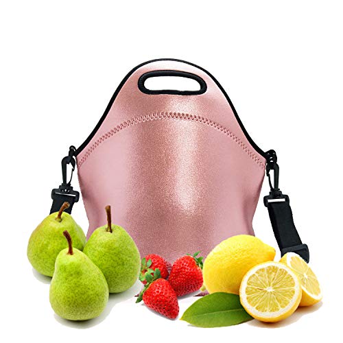Neoprene Insulated Lunch bag, Lunch tote Boxes Bags for Kids Women Men Kids Children Work Office School Picnic Travel (Rose Gold)