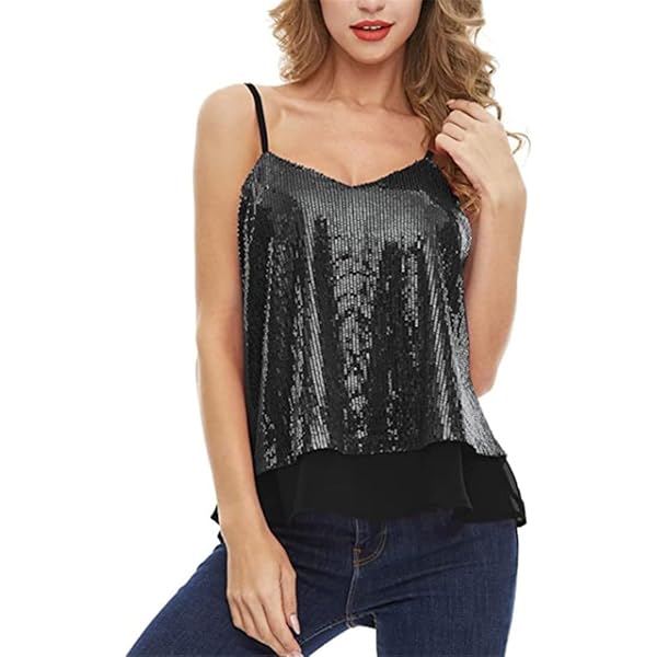 Christmas Women Sequin Tank Tops Sparkly Sequin Camisole