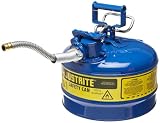 Justrite AccuFlow 7225320 Type II Galvanized Steel Safety Can with 5/8" Flexible Spout, 2.5 Gallon Capacity, Blue