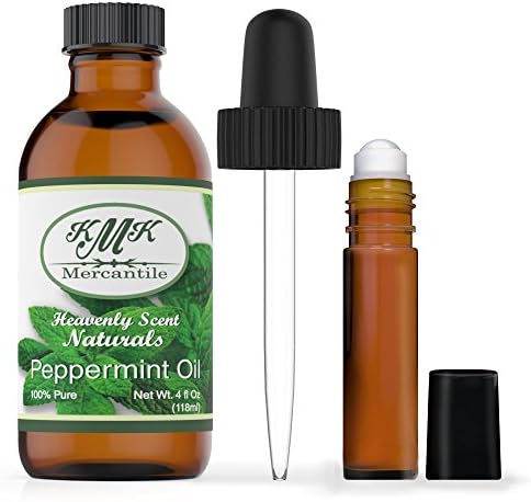 Peppermint Essential Oil - Large 4oz + Glass Dropper + Roll-On Bottle, 100% Pure Therapeutic Grade, Natural Relief for Headache, Nausea, Pain, Congestion, Repel Mice and Insects, Promote Hair Growth!