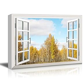 Canvas Wall Art - Window Peering into a Yellow Forest During Autumn - Giclee Print Gallery Wrap Modern Home Art Ready to Hang - 12x18 inches