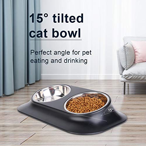 Ordermore Single and Double Dog Cat Bowls,15° Tilted Raised Cat Food