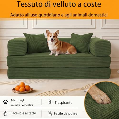 Divano letto a 2 posti, 160 cm, con schiuma e molle, per soggiorno, verde