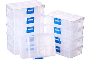 BENECREAT 10 Pack 8 Grids Jewelry Dividers Box Organizer Adjustable Clear Plastic Bead Case Storage Container 4.33 x 2.68 x 1.18 inch, Compartment, 1.18 x 0.98 x 1.02 inch