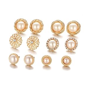 Shining Diva Fashion Combo of 6 Stylish Pearl Stud Earrings for Women and Girls (white) (cmb260)