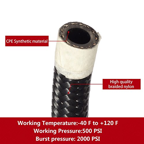 Vincos 16 Ft 6AN AN 6 Nylon and Stainless Steel Braided Oil Fuel Hose + 10pcs AN 6 Hose Fitting Kit Black+Red