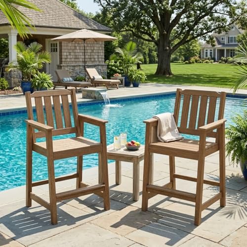GAOMON Outdoor Bar Stools Set of 2, HDPE Counter Height Chairs with Backrest an…