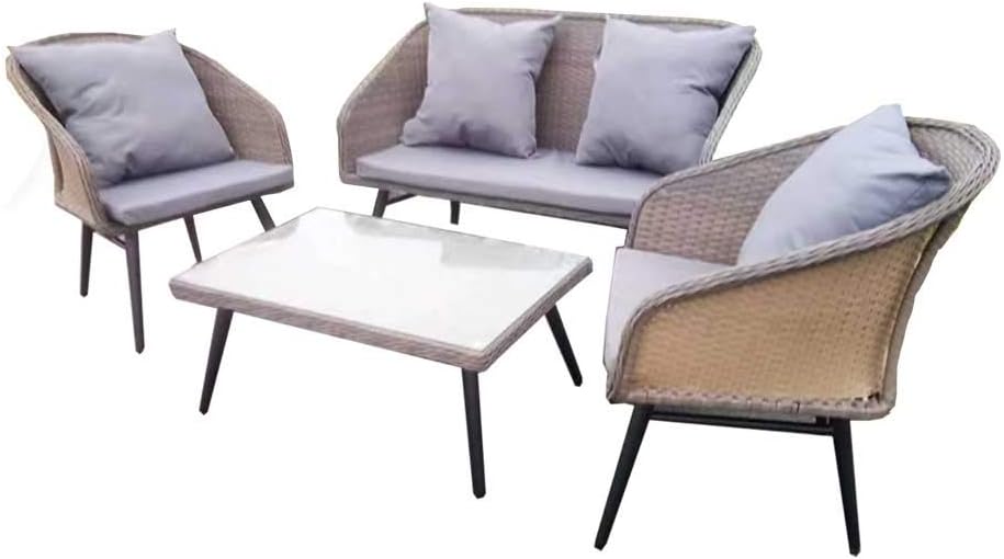 Sue Ryder 4 Piece Rattan Garden Furniture Sofa Chair Table Set Light Grey