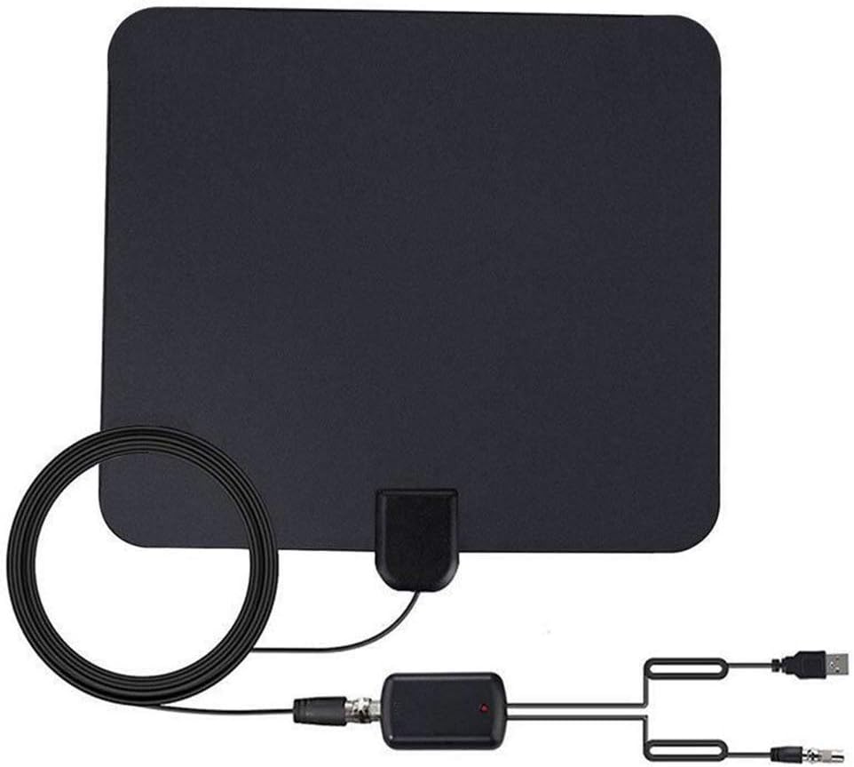 TV Antenna Plug -Play Indoor Digital TV Antenna - Nicerpro Amplifier Signal Booster Freeview HDTV Channels Support 4K 1080P UHF VHF 50-85 Miles Range - 10ft Coax Cable Black