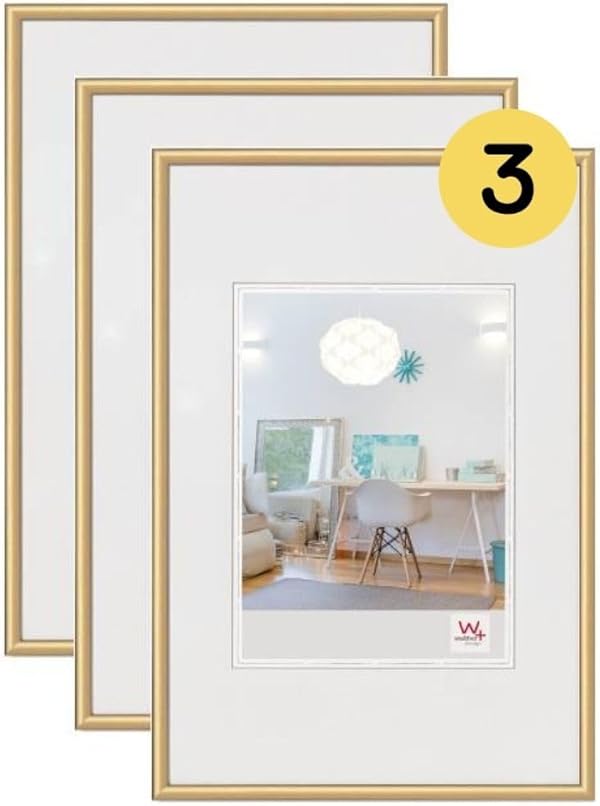 walther design Bilderrahmen gold 20 x 30 cm 3er Pack, New Lifestyle Kunststoffrahmen KV030G3