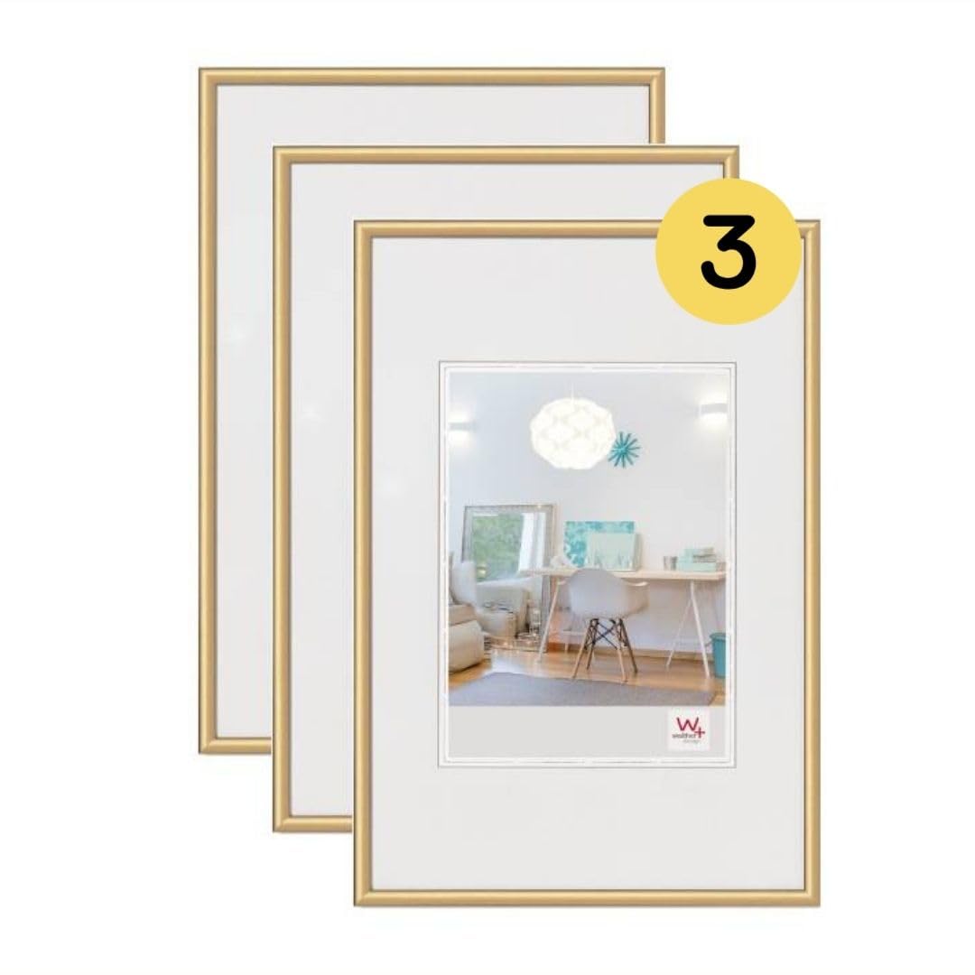 walther Design Picture Frame Gold 20 x 30 cm 3-Pack, New Lifestyle Plastic Frame KV030G3