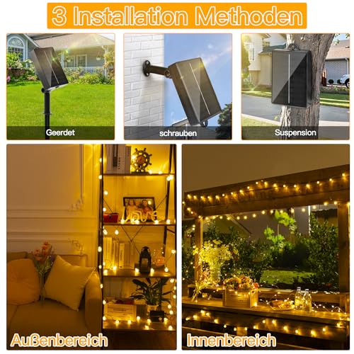 Ollny Solar Fairy Lights Outdoor Weatherproof 8 m 60 LED IP65 Waterproof Fairy Lights Outdoor Solar with 8 Modes Solar Fairy Lights Outdoor for Garden Patio Balcony Wedding (Warm White)