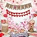 Supla 6.6' Long BE Mine Letters and Hearts Sign Valentine's Day Burlap Banner Rustic Jute Burlap Flag Bunting Banner and 20 Pcs 10 Shape Red Felt Hearts Garland Banner with Red Paper Raffia Cord