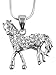 Cute 1" Silver Tone Horse Pony Charm Necklace Embellished with Crystals for Women, Teens and Girls
