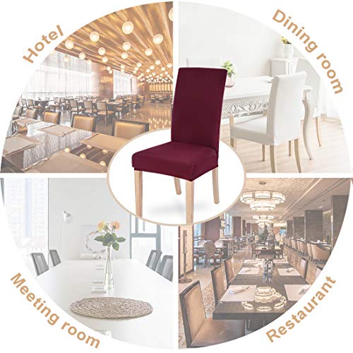 SearchI Dining Room Chair Covers Slipcovers Set of 6, Spandex Fabric Fit Stretch Removable Washable Short Parsons Kitchen Chair Covers Protector for Dining Room, Hotel, Ceremon (Wine Red, 6 per Set) - Thumbnail 5