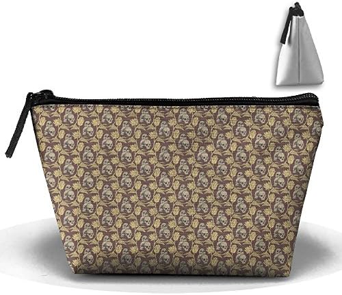 Flowers Rattan Skull Pattern Multifunction Portable Pouch Trapezoidal Storage Organizer Bag