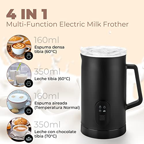 Espumador de Leche, Vaporizador de Leche Automática,4 en 1 Fabricante de Espuma de Leche, Espumador de Leche y Calentador Eléctrico para Leche Caliente,Café con Leche,Capuchino,Chocolate Caliente
