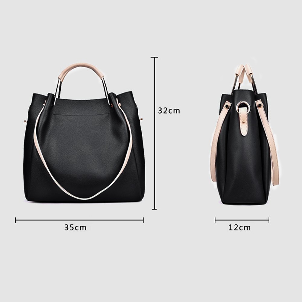 Bolso de Mano cuero PU mujeres,Bolso Señoras Totes 2 pedazos en 1,Bolso de bandolera y Mano-Negro