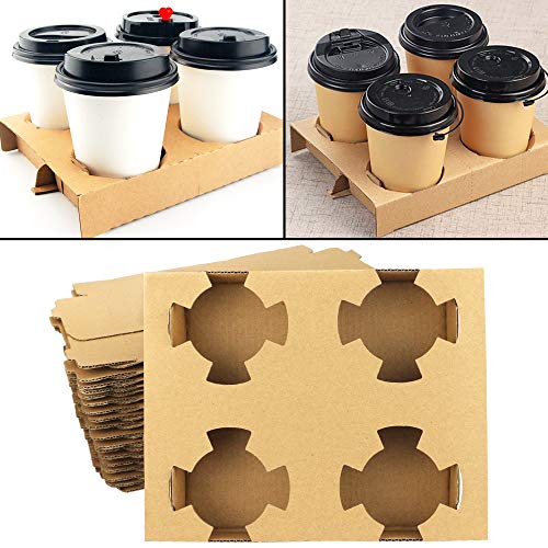 UPlama 25PCS 4 Cup Kraft Drink Carrier,Paper Drink Carrier,Coffee Cup To Go Carrier,Cupcake Carriers,Pack And Take Away The Coffee Cup Holder,Suitable For Multi-size Cups For Leisure Bar,Coffeehouse