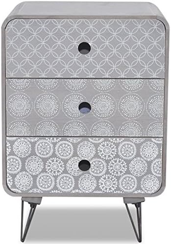 Furnituremaxi Bedside Cabinet with Three Drawers Storage Chest Bedroom Furniture Grey, Wood, 39.5 x 35.5 x 56.5 cm