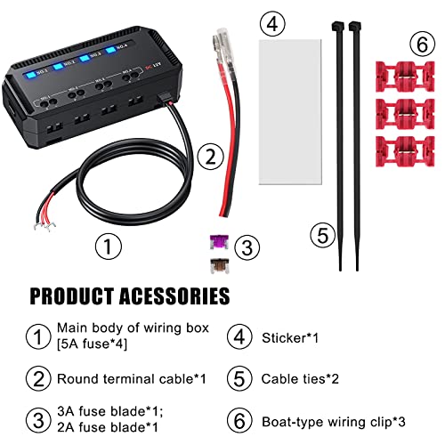 Car Fuse Box 12V with Relay Universal 20A Motorcycle/Car Quick Wiring Fuse Holder 4 Way Waterproof with LED Warning Indicator for Motorcycle Truck Boat SUV RV