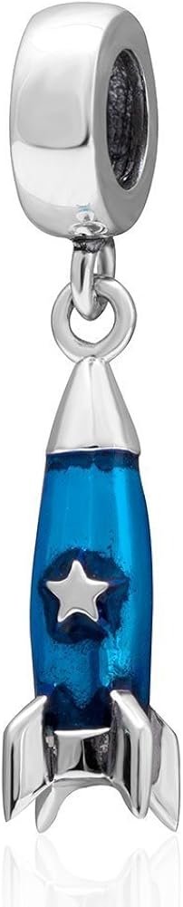 Blue Rockets Pendant Charm with Star 925 Sterling Silver for European Style Bracelet