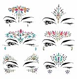 Face Jewels, Ynredee 6 Sets Women Mermaid Rave Festival Glitter Body Sticker, Rhinestone Temporary Tattoo Face Gems Crystals Eyebrow Face Body Jewelry Halloween, Christmas, All Saints' Day