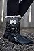 Modern Boho Bow Boot Socks Women's Lace Crochet Boot Socks Charcoal