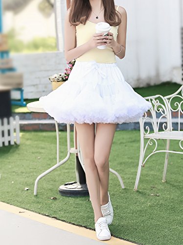FOLOBE Women's Soft Puffy Tulle Petticoat Costume Ballet Dance Short Tutu Skirts Multi-layer ,Medium / Large,White