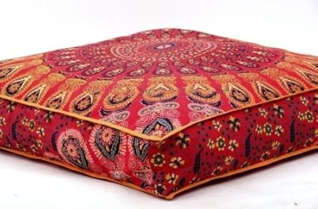 Indisches Feder-Mandala-Boden-Kissen Osmane Pouf Quadrat-Abdeckungs Hunde-/ Haustier-Bett von Bhagyoday Fashions