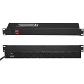 VEVOR 8 Outlet Horizontal 1U Rack Mount PDU Power Strip for Network Server Racks, Surge Protection &amp; Overload Protection, 110-125V/15A, with 6ft 14AWG Power Cord