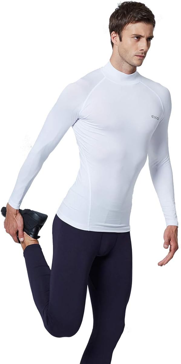 EXIO Mens Mock Compression Baselayer Top Cool Dry Long-Sleeve Shirt EX-T02: Clothing