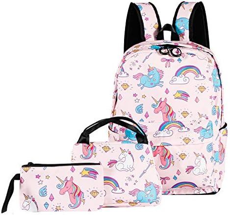 ABage School Bag 3 backpack Set Cute Lunch Bag Pattern Bookbag with Pencil Case for Girls and Boys