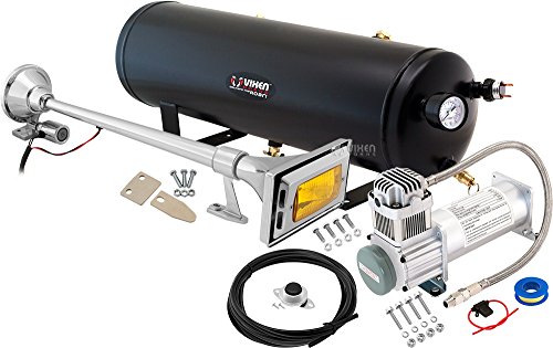 Vixen Horns Loud 145dB Single Semi Truck Chrome Trumpet Train Air Horn with Weather Protection Cover Light 3 Gallon Tank and 200 PSI Compressor Full/Complete Onboard System/Kit VXO8330/1264Y