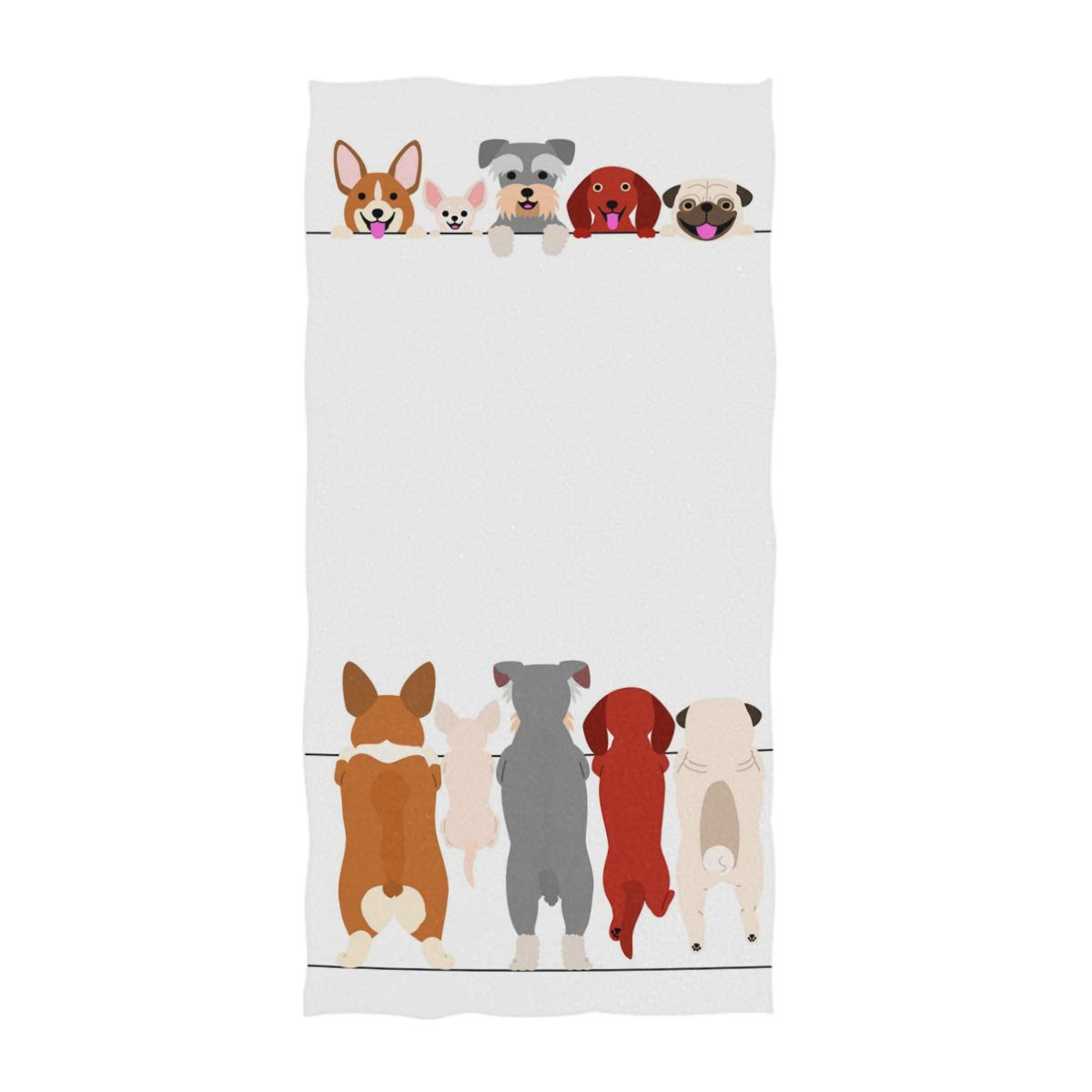Naanle Lovely Standing Small Dogs Front and Back Border Set Soft Guest Hand Towels Multipurpose for Bathroom, Hotel, Gym and Spa (16" x 30",White)