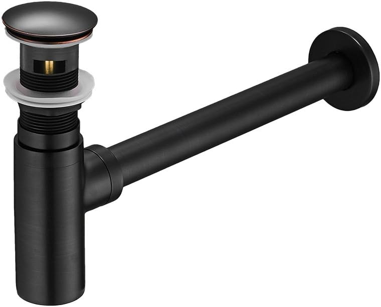 Bathroom Sink Round Bottle Trap Solid Brass Bottle Waste P-Trap Drain Kit Tube and Pop Up Drain Stopper with Overflow, Oil Rubbed Bronze