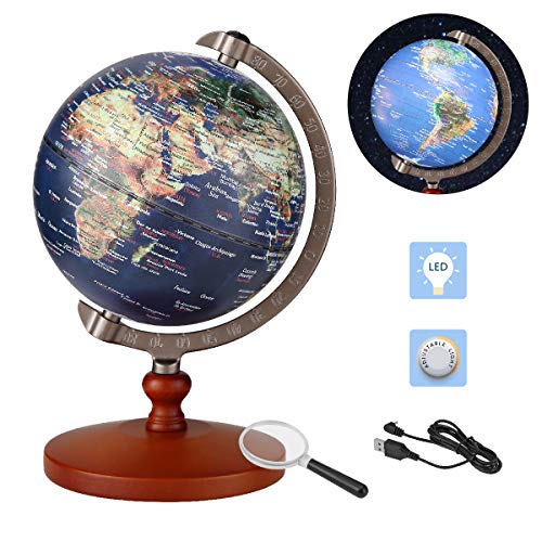 FUN GLOBE 2 in 1 LED World Globe Desktop Decoration Geographic Interactive Earth Globes for Kids & Adults for Educational Toys/Office Supplies/Indoor Decorations/Holiday Gift (Navy, 5 Inches)