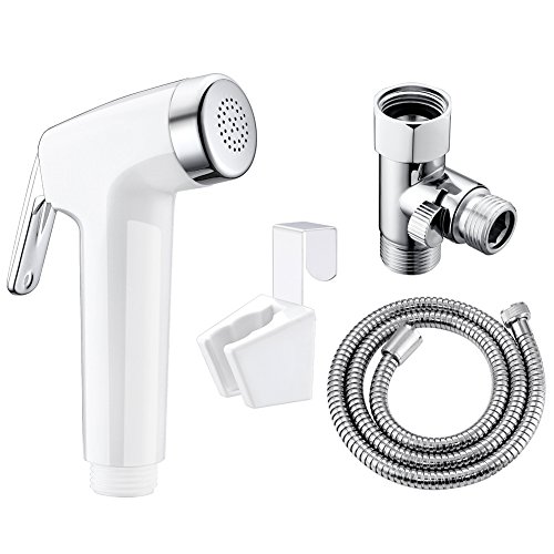 SonTiy Handheld Bidet Sprayer Shattaf Cloth Diaper Sprayer for Toilet Attachment with Adjustable Water Pressure Control Shut-off Brass T- Valve ABS White Chrome - Thumbnail 7