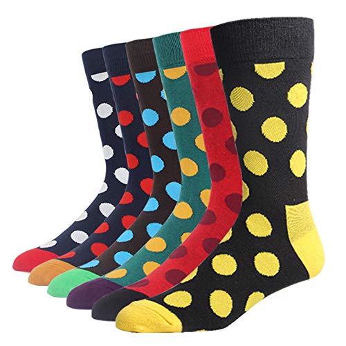 RIORIVA Mens Dress Crew Socks Funky Polka Dot Patterned Designs 6 Pack - Thumbnail 2