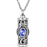 XIUDA Crystal Cremation Urn Necklace for Ashes Keepsake Stainless Steel Memorial Pendant with Flower