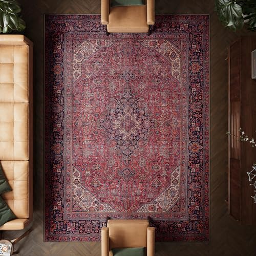 artyrugs Machine Washable Rug, 240x330cm, 75% Recycled Cotton, Short Pile, Non-Slip Backing, Non-Shedding, Suitable for Living Room, Bedroom, Kitchen, Hallway, Office, Aesthetic Crimson Red