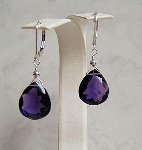 Simulated Amethyst February Birthstone Pear Sterling Silver Leverback Earrings Her Special Day Gift Idea