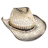 Dorfman Pacific Women Straw Western Cowgirl Hat w/ Glass Beads (Natural & Black)