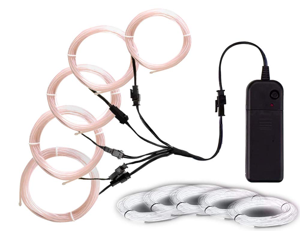 Balabaxer EL Wire White, Noise Reduction Neon Lights Wire 5 in 1 Meter, Electroluminescent Wire for Halloween, Christmas Party, DIY Decoration