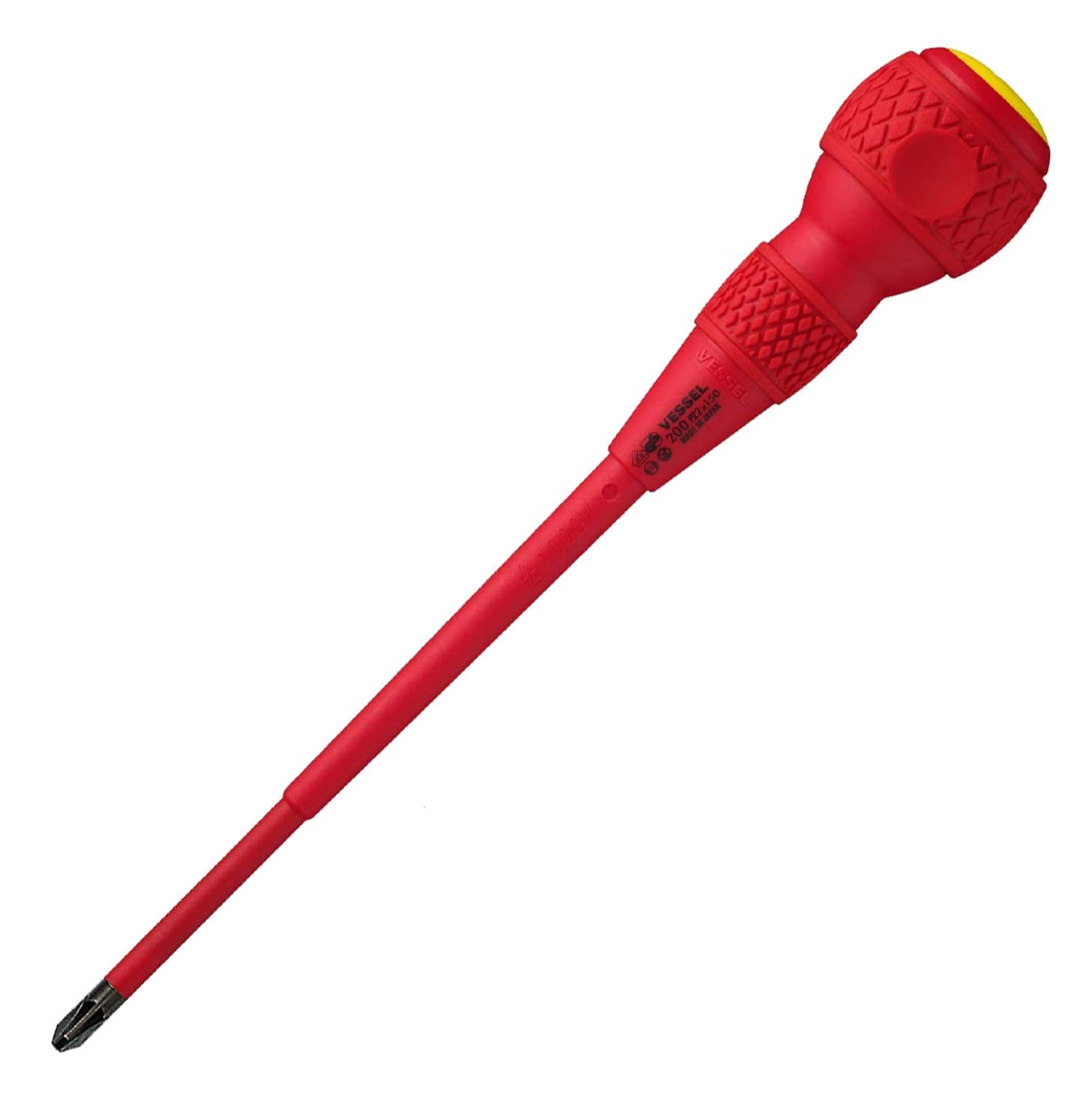 VESSEL Screwdriver Ball Grip VDE (Insulated) PZ2x150, Red-Yellow