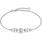 Angol Genuine Moonstone Bracelet Sterling Silver Moon Phase Bracelet Minimalist Moonstone Jewelry for Mom Friends Daughter