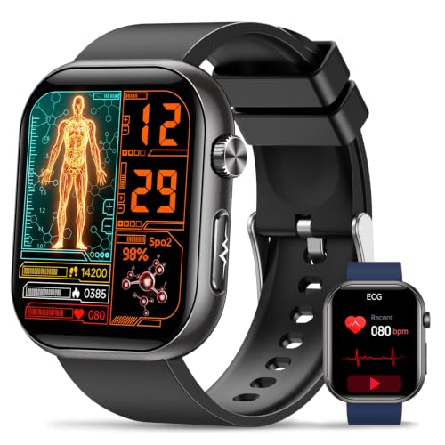 BANLVS 2026 Smartwatch Uomo Salute, ECG/HRV/BMI, Pressione Sanguigna, 1,96" AMOLED Display Orologio Fitness, 24H Frequenza Cardiaca SpO2 Sonno, 140+ Sport, Temperatura, Android iOS Nero
